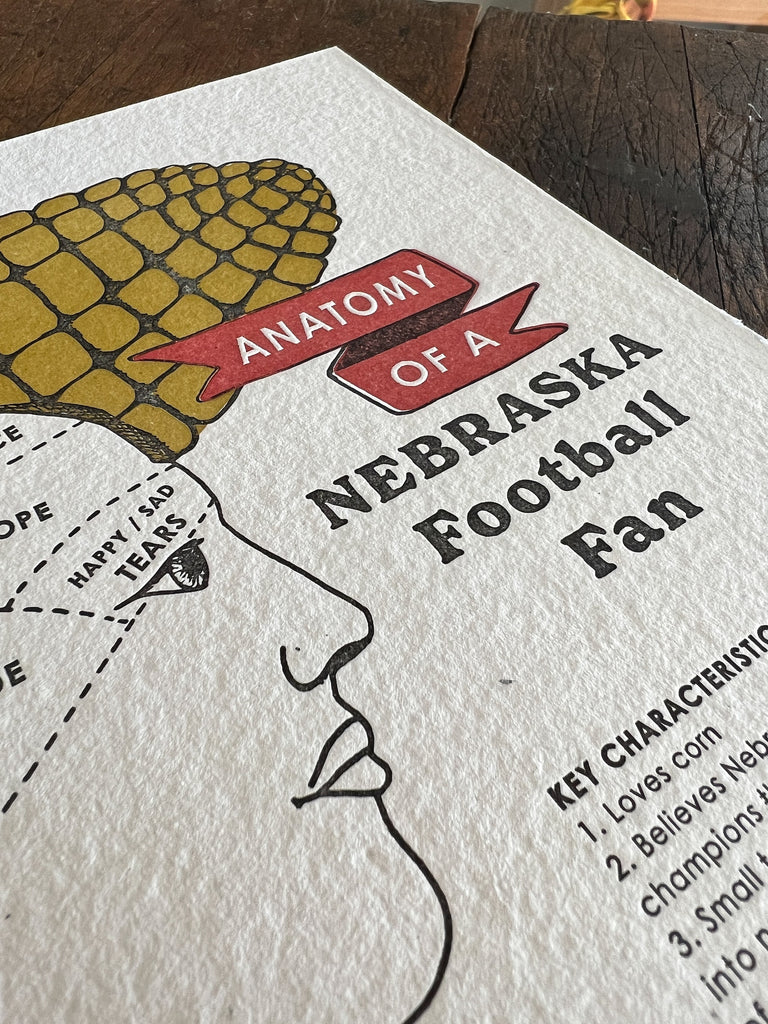 Anatomy Of a Nebraska Football Fan Handmade Letterpress Print