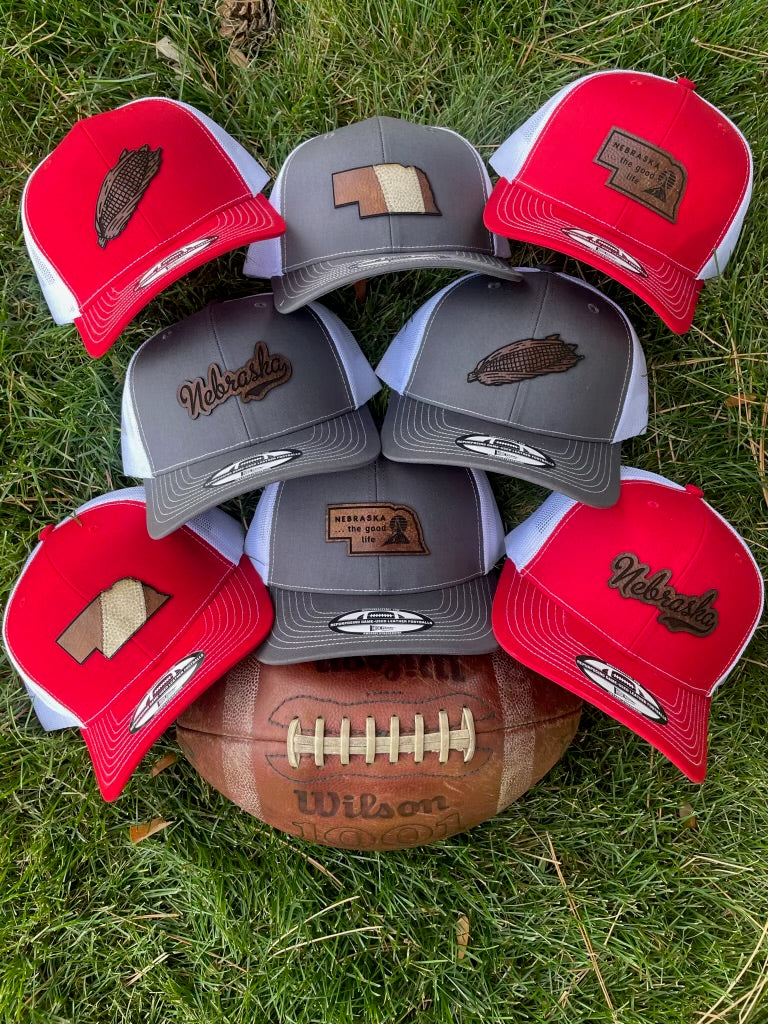 Nebraska The Good Life Leather Hat Gray / White - Hide Park Apparel of North Platte, NE