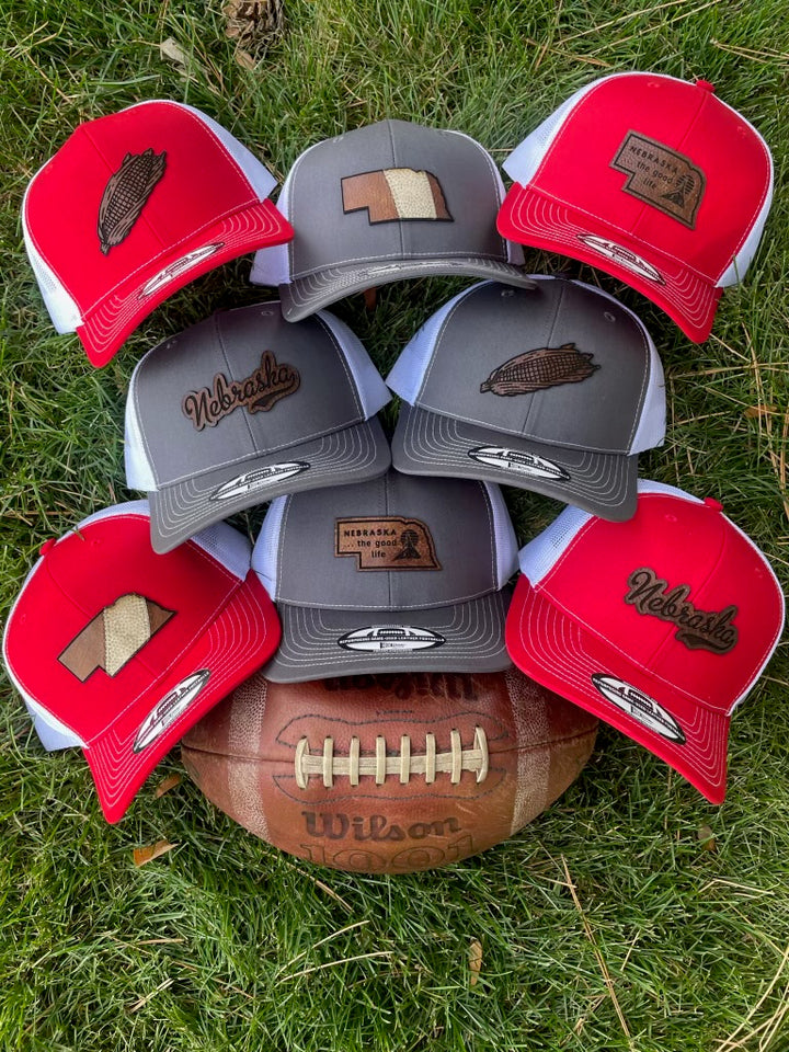 Nebraska The Good Life Leather Hat Gray / White - Hide Park Apparel of North Platte, NE