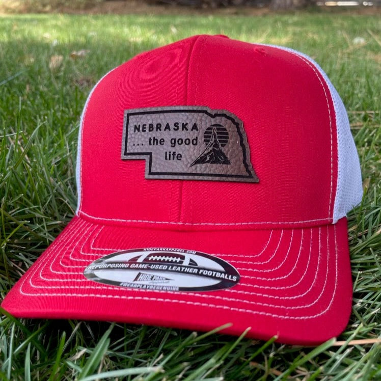 Nebraska The Good Life Leather Hat Red / White - Hide Park Apparel of North Platte, NE