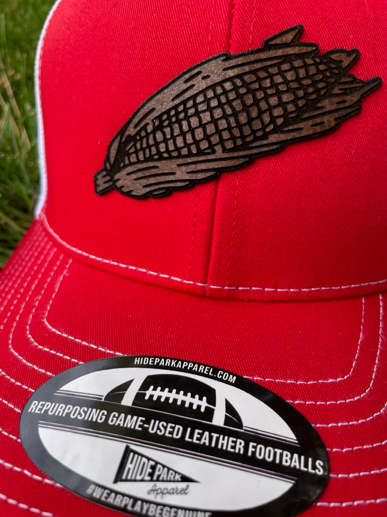 Nebraska Leather Corn Hat Red / White - Hide Park Apparel of North Platte, NE