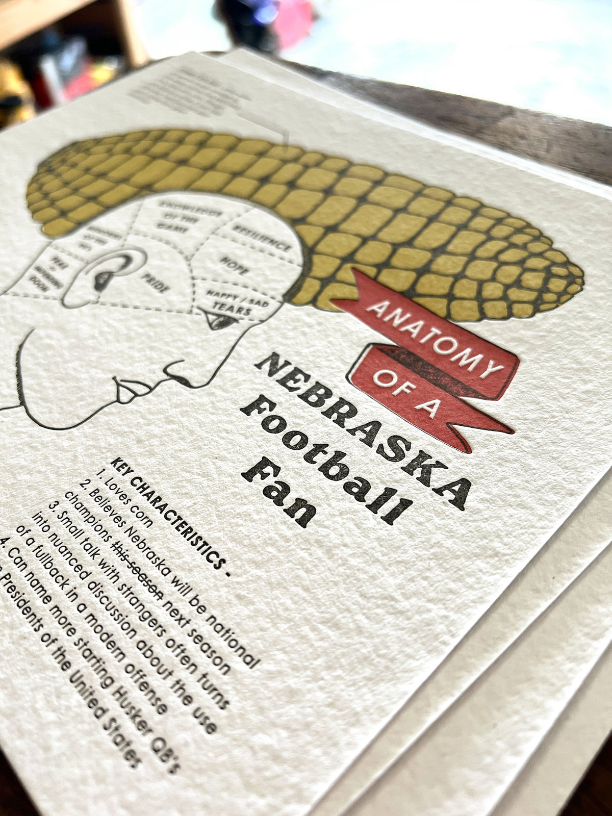 Anatomy Of a Nebraska Football Fan Handmade Letterpress Print
