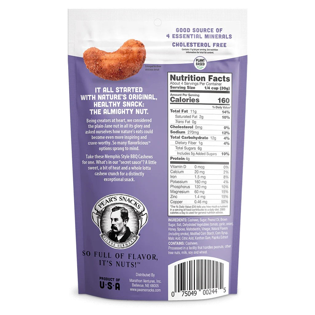 Memphis Style BBQ Cashews - Pear's Snacks of Bellevue, NE