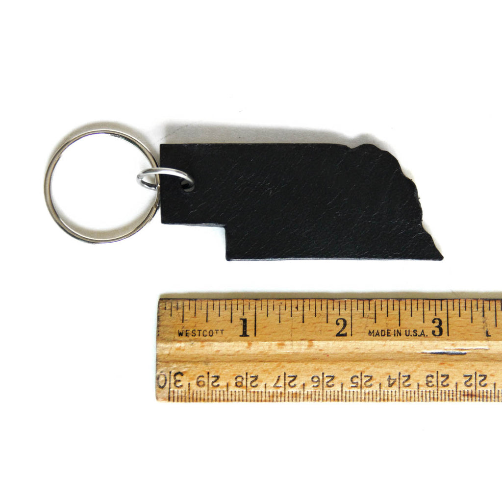 Nebraska Black Leather Keychain
