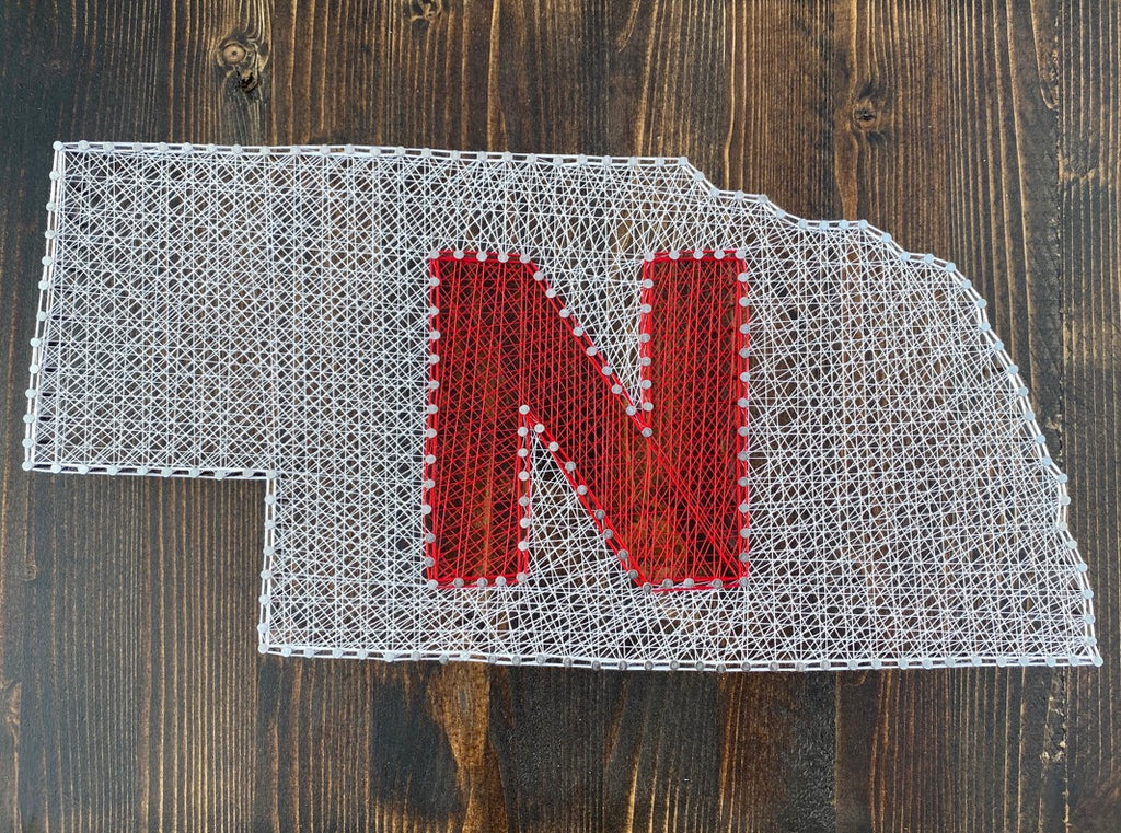 Handmade Nebraska Nailed String Art Heart Sign