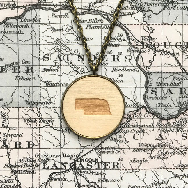 Nebraska Wood Disc Necklace